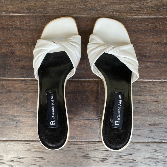 Etienne Aigner Slide Heeled Leather Sandals - Picture 2 of 11